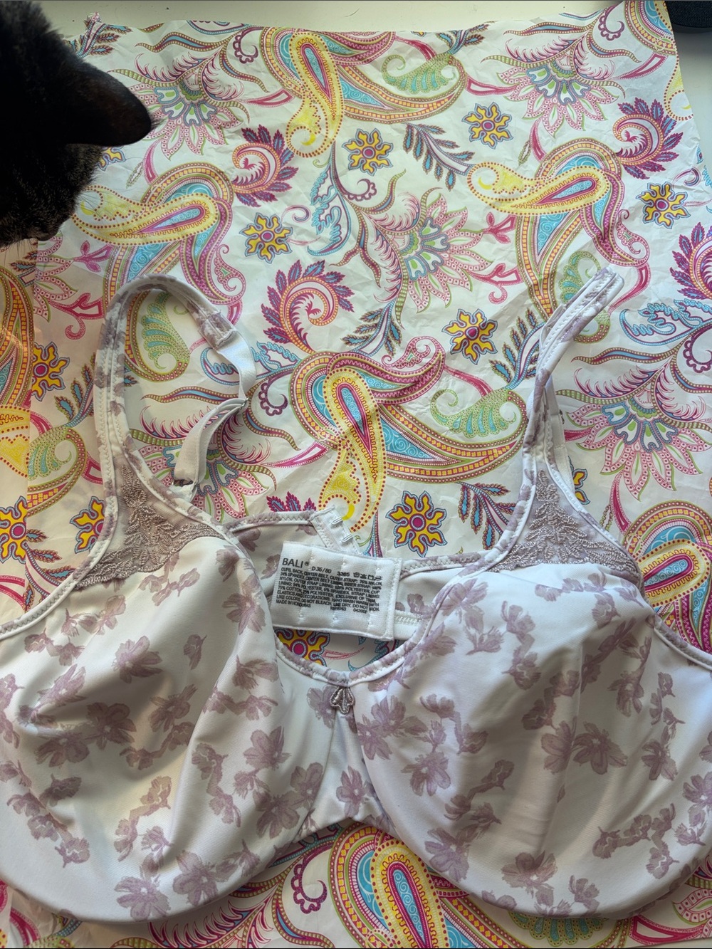 Bali white Bra with Light Pink Floral Print 36D
